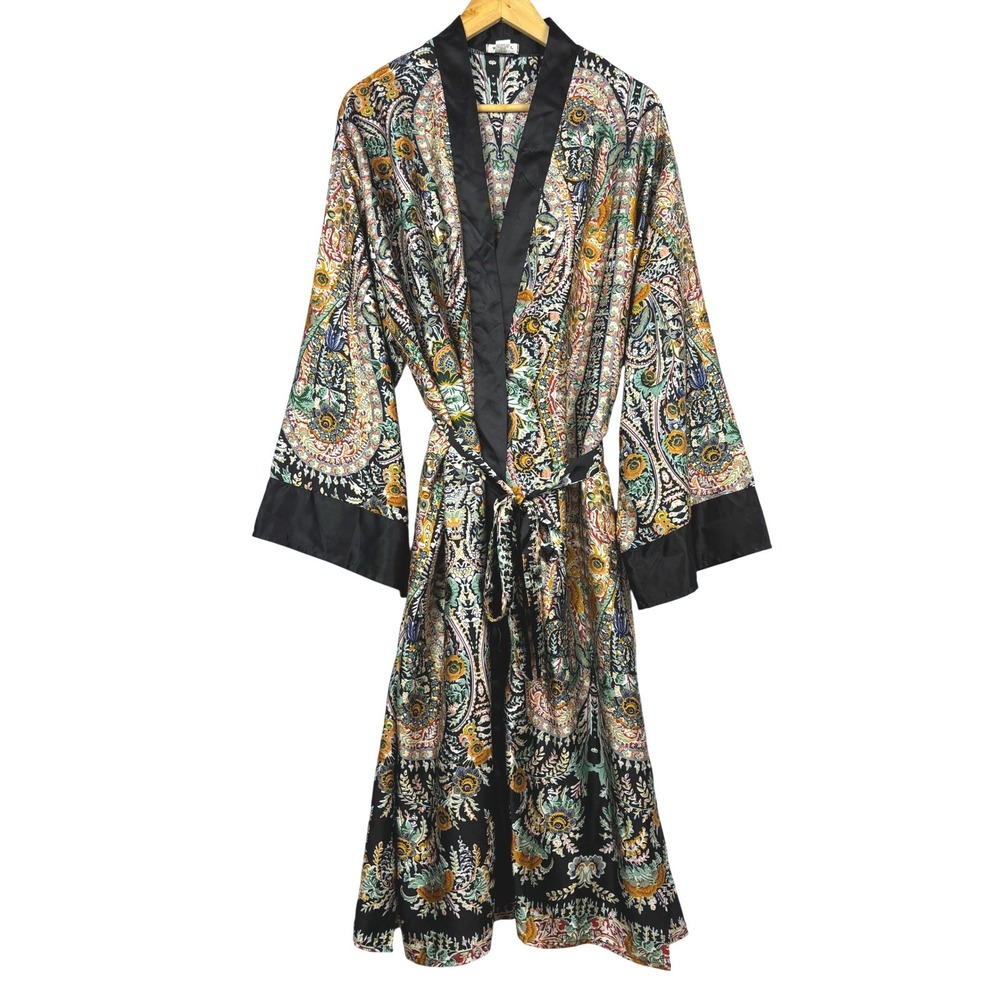 World Market Women Paisley Kimono Robe Multicolor Satin OS Boho Gypsy Duster